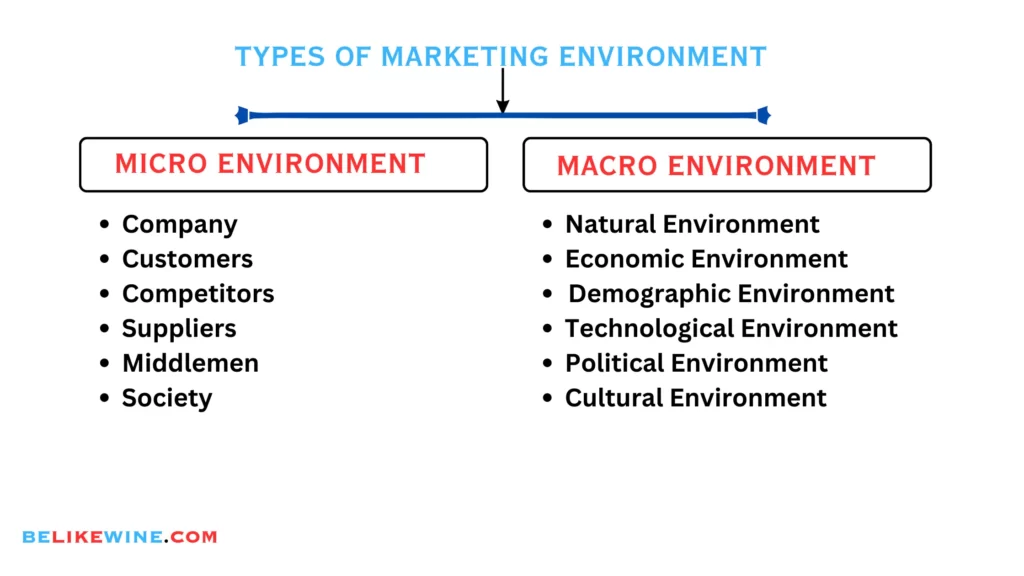 Business does not and cannot operate in isolation from their environment. Efficient companies take an inside-outside perspective of their business. These companies always adapt and change their strategies in light of changing environments. In this article, we will know the Meaning & Types of the Marketing Environment.

Meaning of Marketing Environment